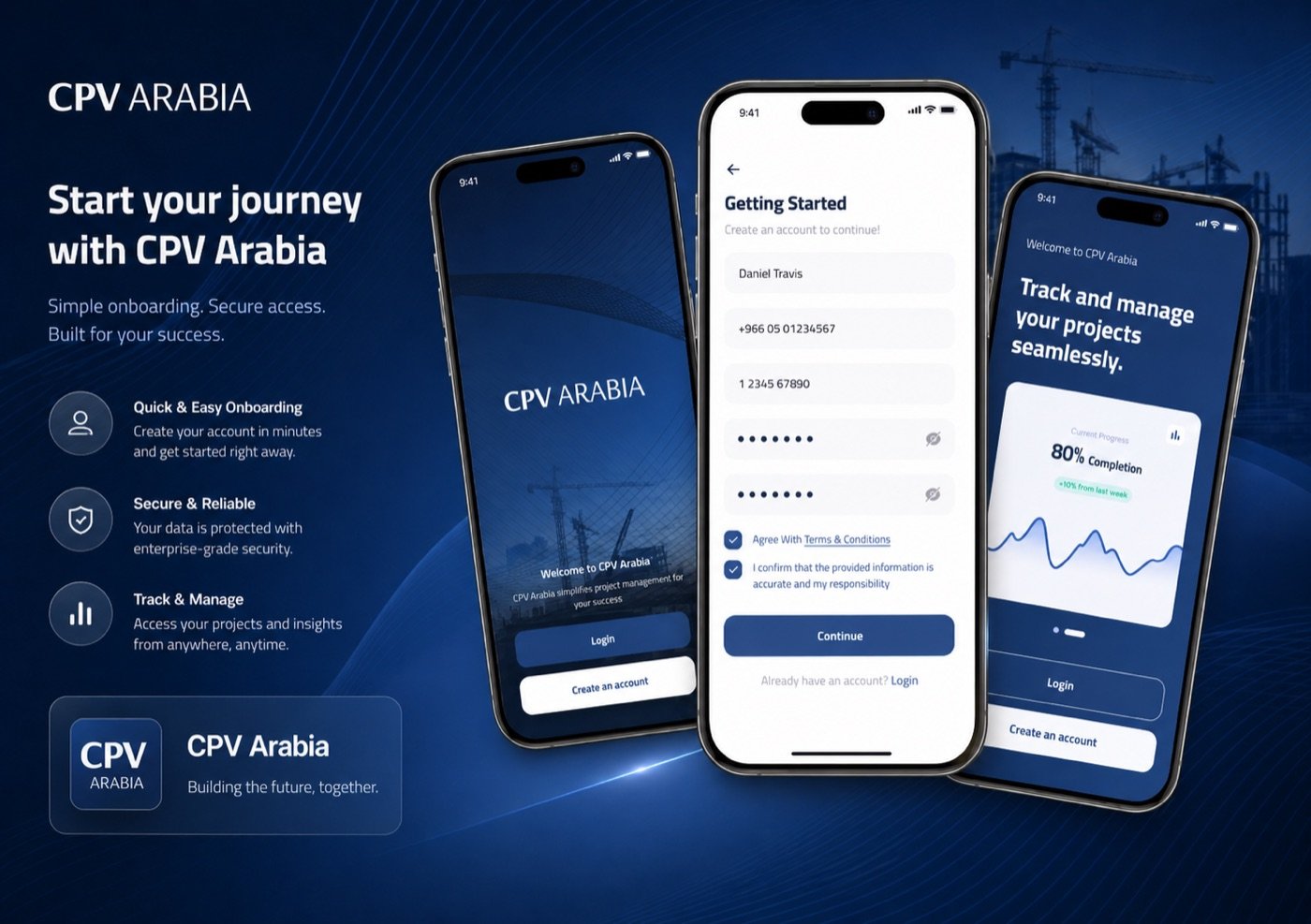 CPV Arabia mobile app project list and dashboard
