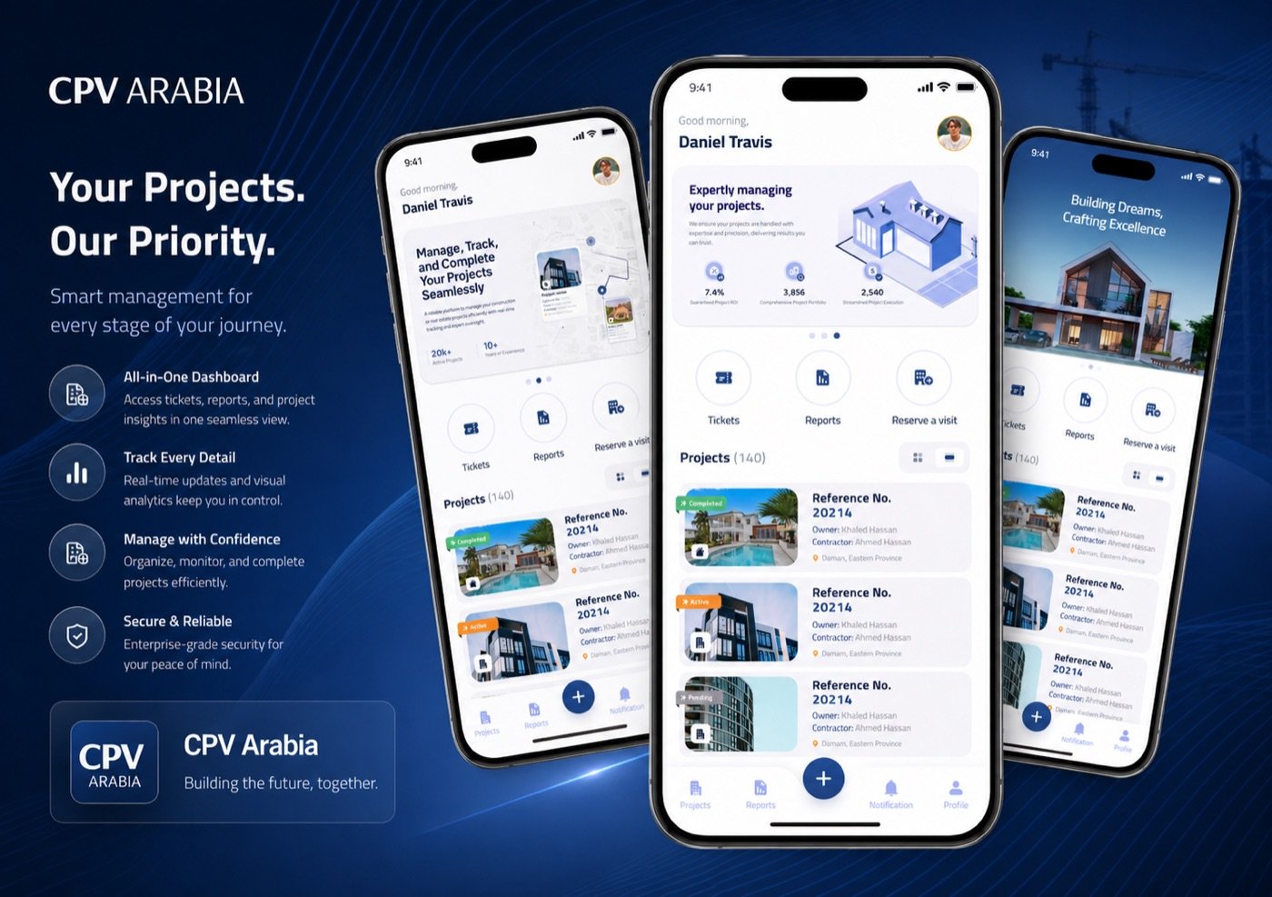 CPV Arabia mobile app project browsing screens