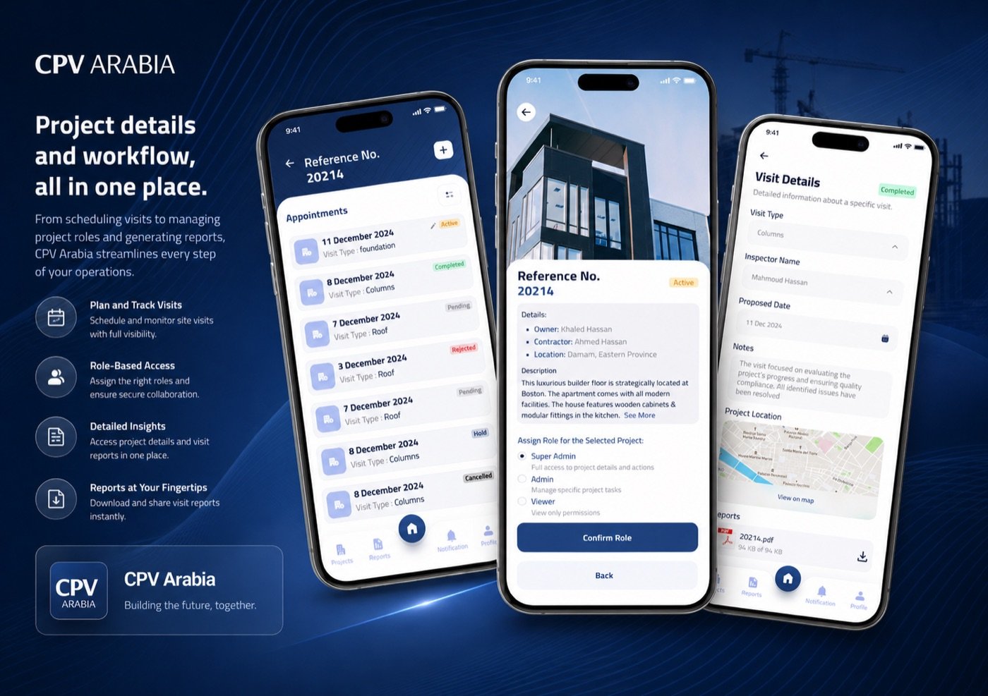 CPV Arabia mobile app full workflow screens