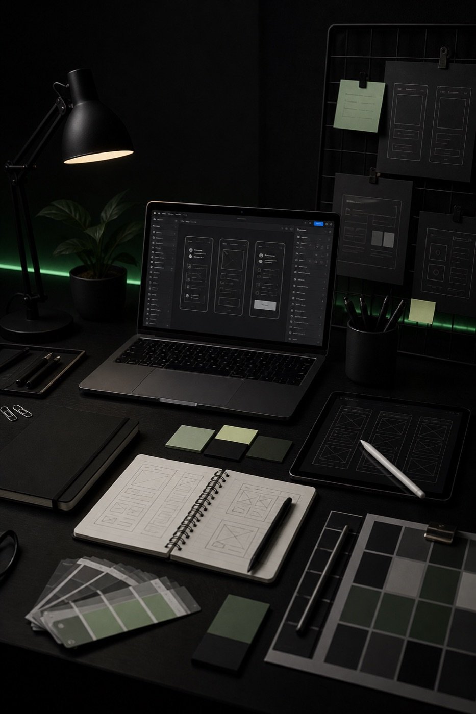 UX/UI design tools and interface wireframes